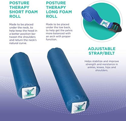 Pain Free at Sea - Posture Long & Short Foam Roll, Towel & Strap Yoga Belt - Physical Therapy Equipment - Yoga Accessories - Posture Rolls - Yoga Straps for Stretching - Physical Therapy Strap
