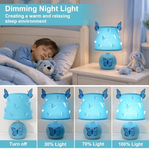 3D Butterfly Lamp, Small Blue Table Lamp with DIY Butterfly Decor (Blue)
