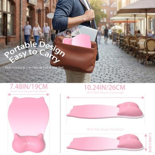 Gel Mouse Pad with Wrist Rest for Mouse Ergonomic Cat Mouse Wrist Rest Non-Slip Silicone Cute Mousepad with Wrist Support for Computer Desk Gaming Laptop Home Office Desk Accessories Pink