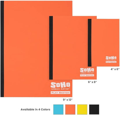 SoHo Urban Artist Tape Bound Lay Flat Sketch Book, Black Cover, 6x8 12 Pack, 30 Sheets Each (360 Total), Smooth Mixed Media Sketchbook, 71lb. (106 GSM) Paper Travel Art Journal, Soft Cover