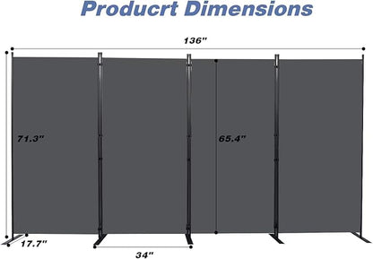 CHOSENM Room Divider, 4 Panel Folding Privacy Screens with Wider Support Feet, 6 Ft Portable Room Partition for Room Separator, 136" W X 71" H,Grey