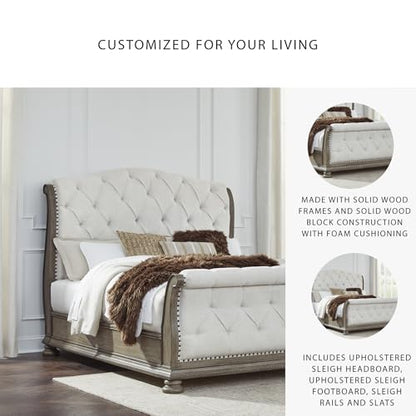 Signature Design by Ashley Upholstered Sleigh Bed Frame, King, Light Brown