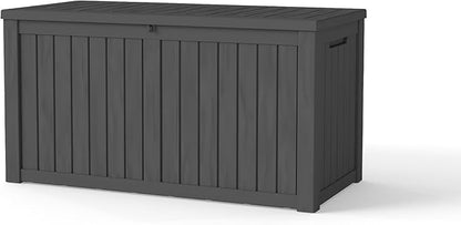 PATIOEASY Outdoor Storage Box 150GAL Waterproof Resin Deck Box,UV-Resistant Lockable Package Delivery Bin for Garden Tools,Large Patio Outside Cushions,Pool Accessories Supplies,Chest,Furniture,Black