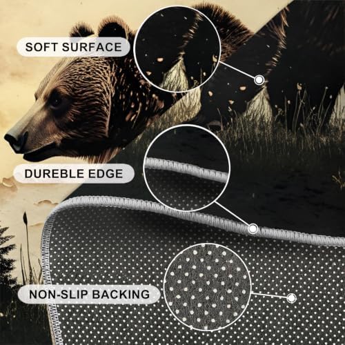 Bear Round Rug - 2ft Small Western Bear Round Area Rug for Entryway, Wildlife Circle Rugs Washable Non-Slip Carpet for Bathroom Bedside Kitchen Decor Mat