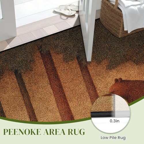 Serene Bear Pine Trees Tranquil Nature Landscape Art Area Rug Outdoor Patio Rug Play Mat Modern Floor Carpet Non-Slip Home Decor Living Room Kids Bedroom Nursery, 6x9 ft