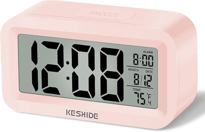 KESHIDE Travel Digital Alarm Clock Battery Operated with Indoor Temperature, Desk Small Clock,Snooze Model,12/24H Display for Bedrooms Heavy Sleepers Kids Travel Bathroom