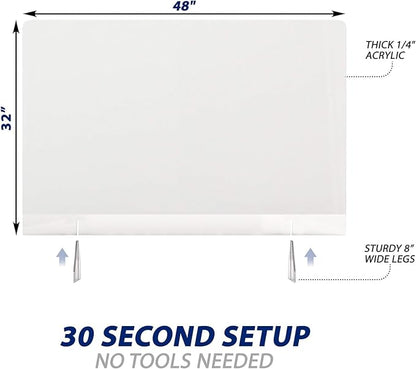 SignHero Sneeze Guard | Large, Sturdy ¼” Acrylic Plexiglass Shield | USA-Made, 30 Second Setup | Plexiglass Barrier for Counter, Reception, School, Office (Multiple Sizes)