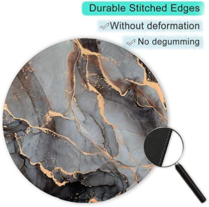 ITNRSIIET Round Mouse Pad with Stitched Edge Premium-Textured Waterproof Non-Slip Rubber Base Desktop Protection Mat Diameter 8.7 inches, Black Grey Marble