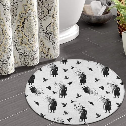 Large Home Decor Mat, Soft Round Yoga Carpet, Non Slip Machine Washable Home Office Circle Rug Black Crow Raven Bird, 24inch