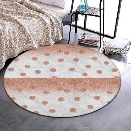 Large Machine Washable Circular Rugs, Home Decor Round Mat for Living Room Sofa Office Modern Rose Gold Pink Glitter Dots White Marble, 60inch