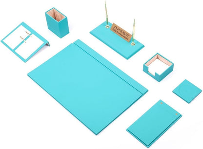 Luna Luxury Leather Desk Set – 9 Piece Executive Desk Organizer with Desk Pad, Fountain Pen Set, Pen Holder & A5 Note Case – Professional Office Desk Accessories – Multiple Colors (Turquoise)