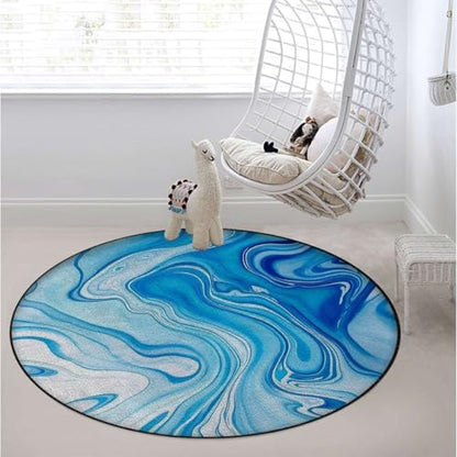Abstract Chair Mat for Hard Floors, Modern 3D Cubism Style Noise-Cancelling & Anti-Slip Rubber Protector, Multi-Purpose Floor Mat, Deepblue Diameter 43.3 in