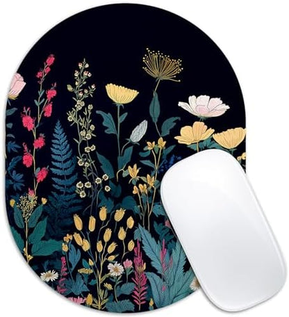 Oval Mouse Pad 6x8in Non-Slip for Laptop,Colorful Flowers
