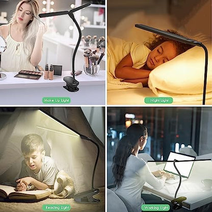 LED Reading Light with Clip, Desk Lamp 48 LEDs 2600mAh Battery USB Rechargeable Book Lights Stepless Adjustable Brightness Eye Protection Table Lamps for Bed Headboard, Home, Office - Black