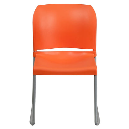 880 lb. Capacity Orange Full Back Contoured Stack Chair with Gray Powder Coated Sled Base