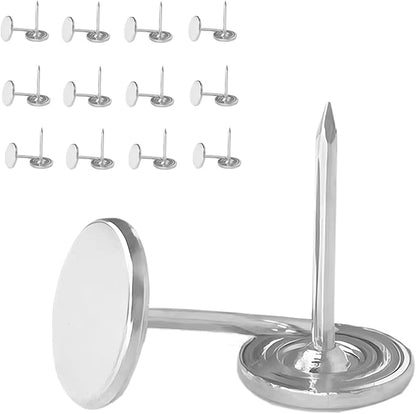 Galdexi 100pcs Flat Head Thumb Tacks for Wall, 7/16 Inch Heavy Duty Upholstery Wall Tacks Nails, Decorative Long Push Pins for Office Home Furniture Decor Wooden Photo, Sliver