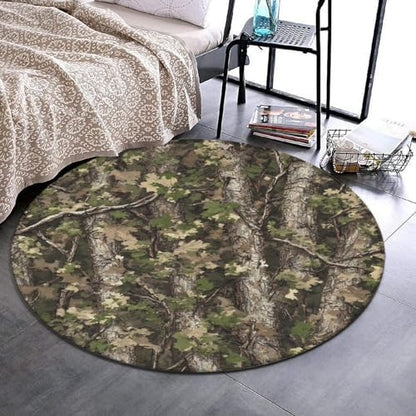 Large Machine Washable Circular Rugs, Home Decor Round Mat for Living Room Sofa Office Hunting Camo Tree Camouflage