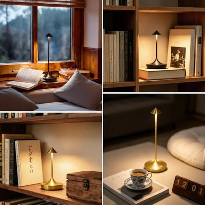 Cordless Rechargeable LED Table Lamp Set of 2, Gold
