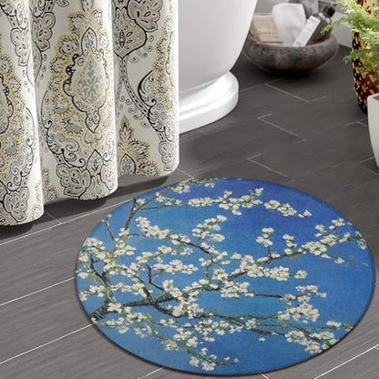 Home Decor Non Slip Kitchen Office Circle Rug, Machine Washable Modern Round Area Rug, Room Sofa Yoga Soft Round Carpet Beautiful Apricot Flower Blossom Art, 60inch