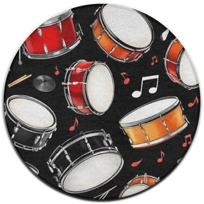 Fashion Round Area Rug Large Non Slip Carpet Unisex Home Decor Mat Black Drum Kit