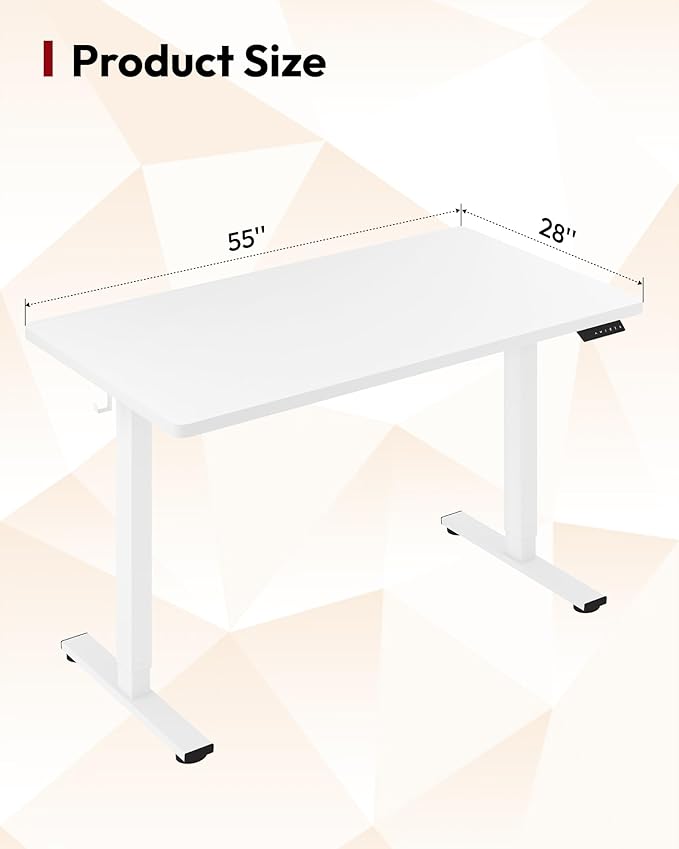 SANODESK Electric Standing Desk 55 x 28 Inches Whole-Piece Desktop Height Adjustable Stand Up Desk w/6-Button Controller Ergonomic Computer Desk for Home Office, White Frame + White Tabletop