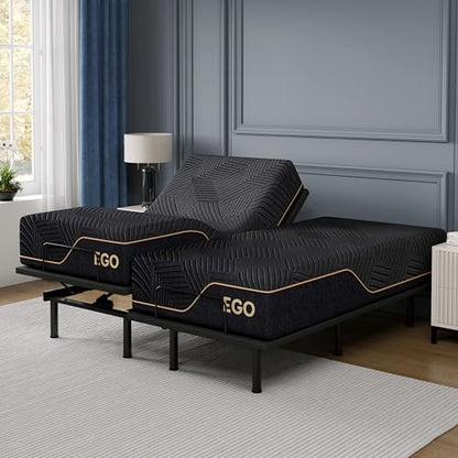 EGOHOME Split King Adjustable Bed Frame and 14"Cooling Memory Foam Mattress
