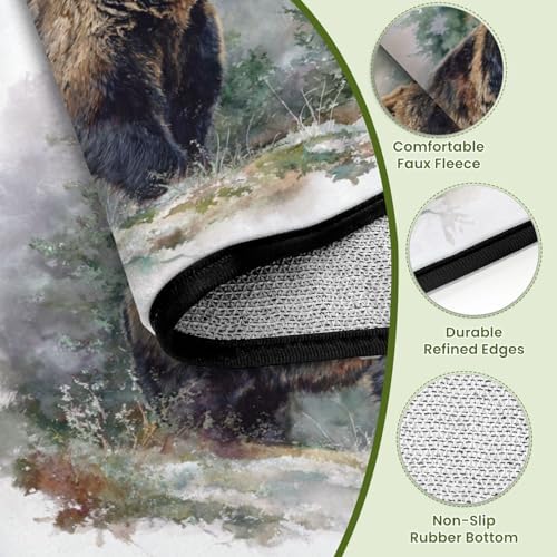 Peaceful Bear by Pine Trees Sunlit Moss Warm Tones Area Rug Outdoor Patio Rug Play Mat Modern Floor Carpet Non-Slip Home Decor Living Room Kids Bedroom Nursery, 6x9 ft