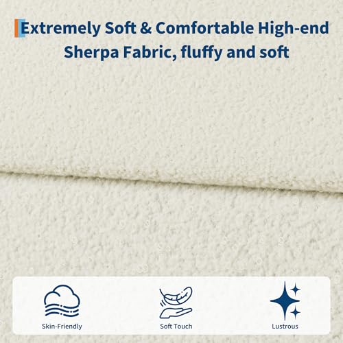 Full Size Bed Frame with Boucle Fabric, Beige