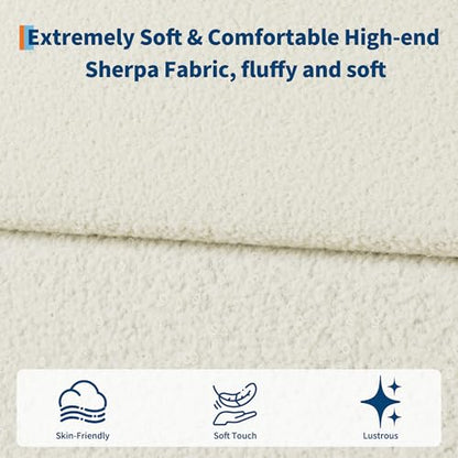 Full Size Bed Frame with Boucle Fabric, Beige
