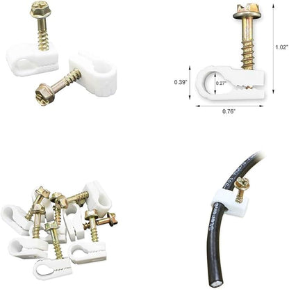 Coaxial Cable Clips - Cable Holder - Wire Clips - Siding Clips for Hanging - Cord Holder for Desk - Cable Clamps - Cord Clip - Wire Organizer Clips - Tv Mount Screws - White - 10 Pack - STEREN