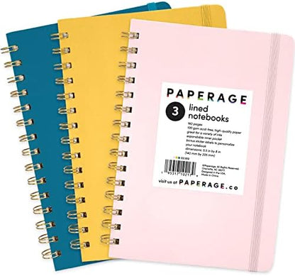 PAPERAGE Lined Spiral Journal Notebook — Yellow, 3 Pack