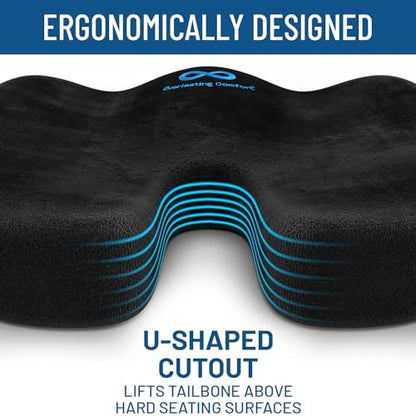 Everlasting Comfort Back Stretcher for Lower Back Pain & Memory Foam Seat Cushion Bundle - Adjustable Back Stretching Device for Spine Decompression - Office Chair Cushion Enhances Posture, Support
