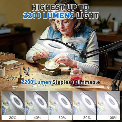 KIRKAS LED Magnifying Lamp with Clamp, 2,200 Lumens Dimmable 28in 12X