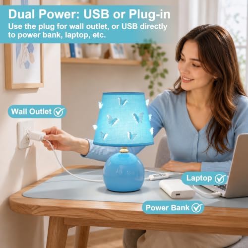 3D Butterfly Lamp, Small Blue Table Lamp with DIY Butterfly Decor (Blue)