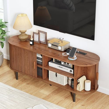 55" Mid Century Modern TV Stand with Sliding Doors for 60" TV