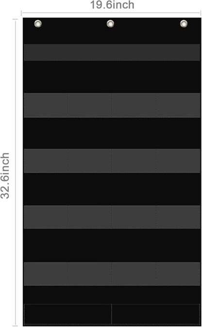 REGELETO Class Jobs Pocket Chart with 17 Pockets and 2 Storage Bags,Class Management Educational Pocket Chart Teacher's Helper Size: 32.6" L x 19.6 H inch Bulletin Board for Classroom (Black)