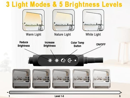 CGBE LED Desk Lamp, 23.6" Nail Light for Desk with Adjustable Gooseneck