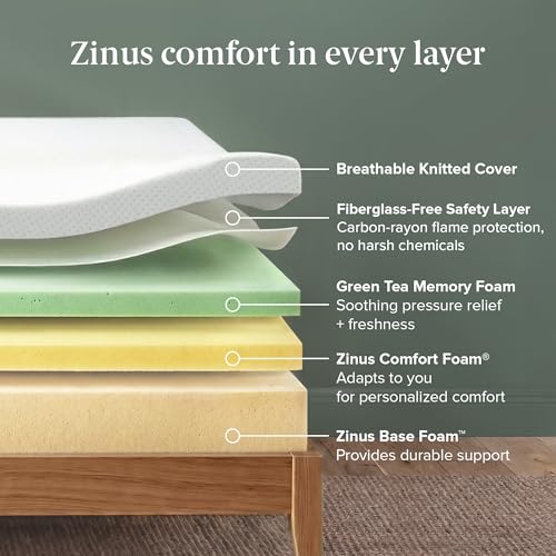 Zinus 10 Inch King Green Tea Memory Foam Mattress, Medium Firm Feel