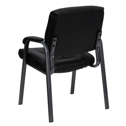 Haeger Black LeatherSoft Executive Side Reception Chair with Titanium Gray Powder Coated Frame
