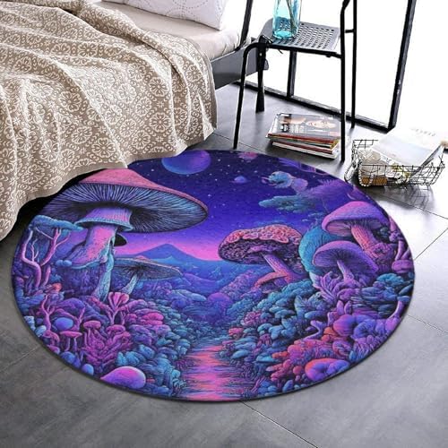 Highly Premium Quality Floor Mat, Office Chair Decor Mat, Room Sofa Yoga Soft Round Carpet Magic Mushroom Mushrooms Scenery, 24inch