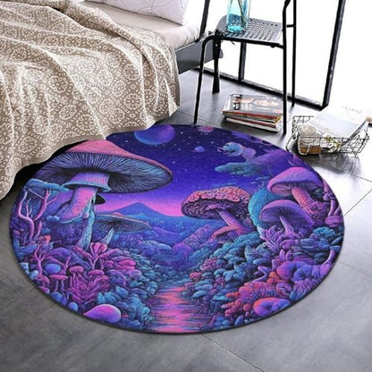 Highly Premium Quality Floor Mat, Office Chair Decor Mat, Room Sofa Yoga Soft Round Carpet Magic Mushroom Mushrooms Scenery, 24inch