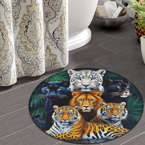 Fashion Round Area Rug Large Non Slip Carpet Unisex Home Decor Mat Jungle Animals Lion Tiger Leopard Print