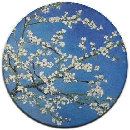 Home Decor Non Slip Kitchen Office Circle Rug, Machine Washable Modern Round Area Rug, Room Sofa Yoga Soft Round Carpet Beautiful Apricot Flower Blossom Art, 60inch
