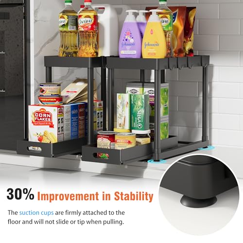 2 Pack Pull-Out Storage Organizers, Under Sink Organizer and Storage for Bathroom & Kitchen,Multi-Purpose Under Cabinet Organizers and storage Black
