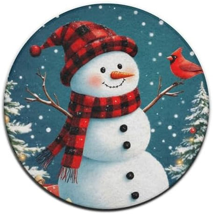 Soft Round Yoga Carpet, Office Chair Decor Round Mat for Carpet and Hardwood Floors Christmas Snowman
