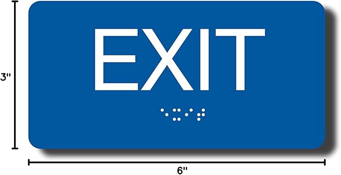 ADA Compliant Exit Sign with Braille (6" x 3" Sapphire Blue)