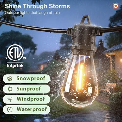 100FT LED Outdoor String Lights, Remote Dimmable Patio Lights with Timer & 3 Lighting Modes, 32 Shatterproof Edison Bulbs, Waterproof Connectable String Lights for Outside Backyard Porch Party