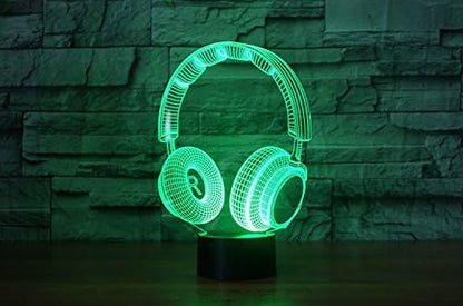 Earphone 3D Illusion Night Light Touch Table Desk Lamp