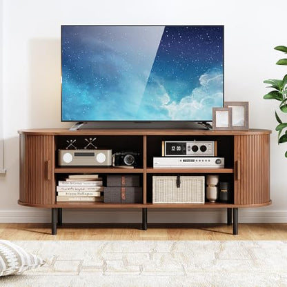 55" Mid Century Modern TV Stand with Sliding Doors for 60" TV