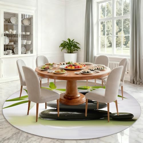 Zen Stone Round Area Rug - 5ft Meditation Yoga Round Rug for Living Room, Mental Space Circle Rugs Washable Soft Non-Slip Carpet for Bathroom Bedside Sofa Coffee Table Decor Mat